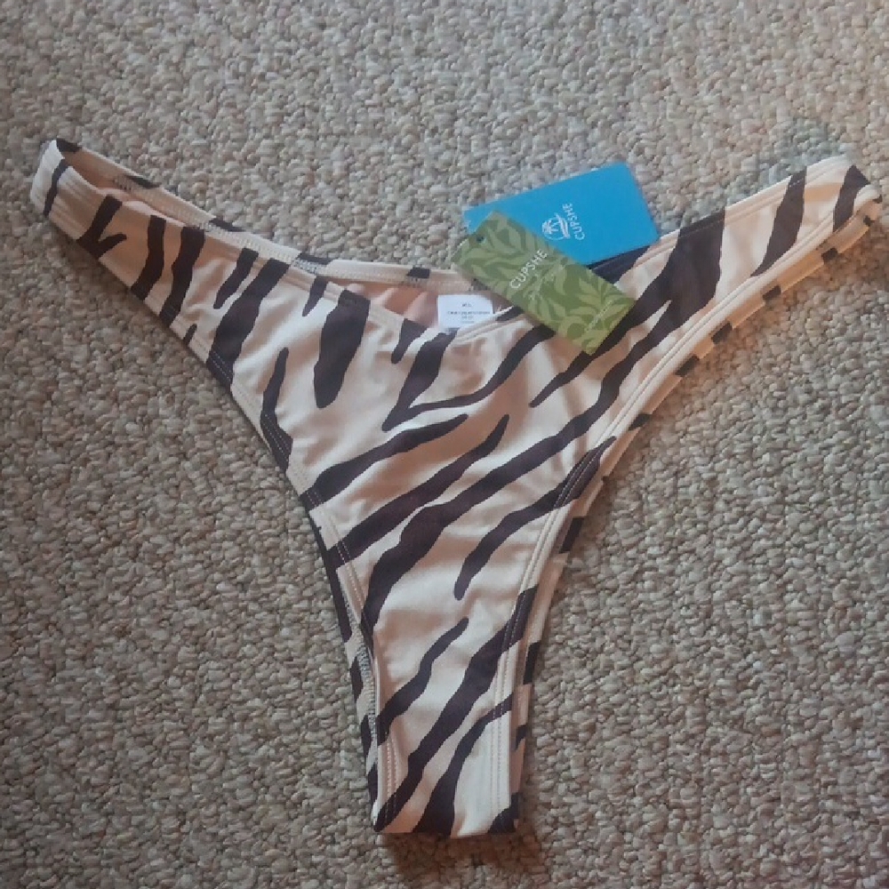 Cupshe Zebra Print Bikini Bottom - Black and Cream